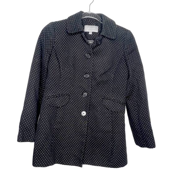 ANN TAYLOR PETITES Polka Dot Button Down Jacket Linen Blend Black White Size XSP - Picture 1 of 6